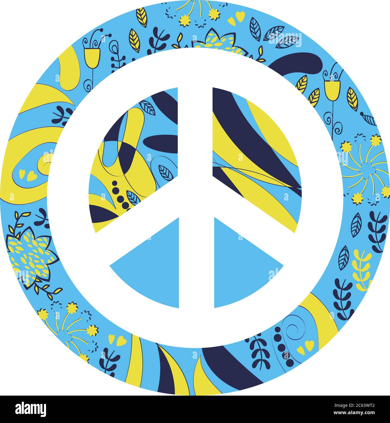 Abstract floral vector peace sign. Colorful image. 60s style Stock Vector