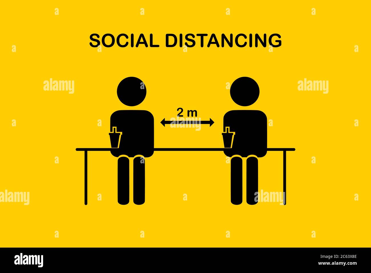 Restaurant and social distancing Coronavirus COVID-19 pandemic concept.People holding the cup of coffee sitting in the coffee shop that one people sit Stock Vector
