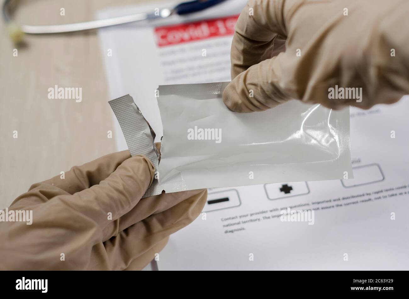 Laboratory scientist performs a rapid diagnostic test (rdt) for antibodies to detect the presence of viral proteins. caused by coronavirus disease COV Stock Photo
