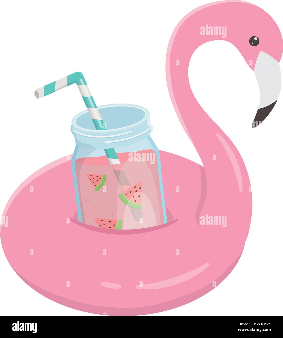 summer travel and vacation flamingo float with juice isolated design ...