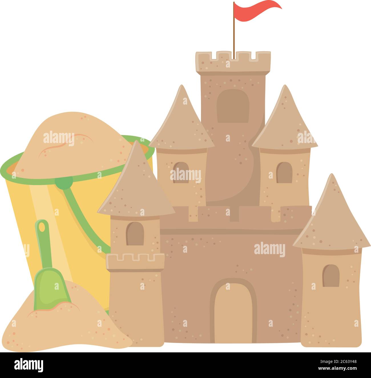 summer travel and vacation sand castle bucket shovel beach vector ...