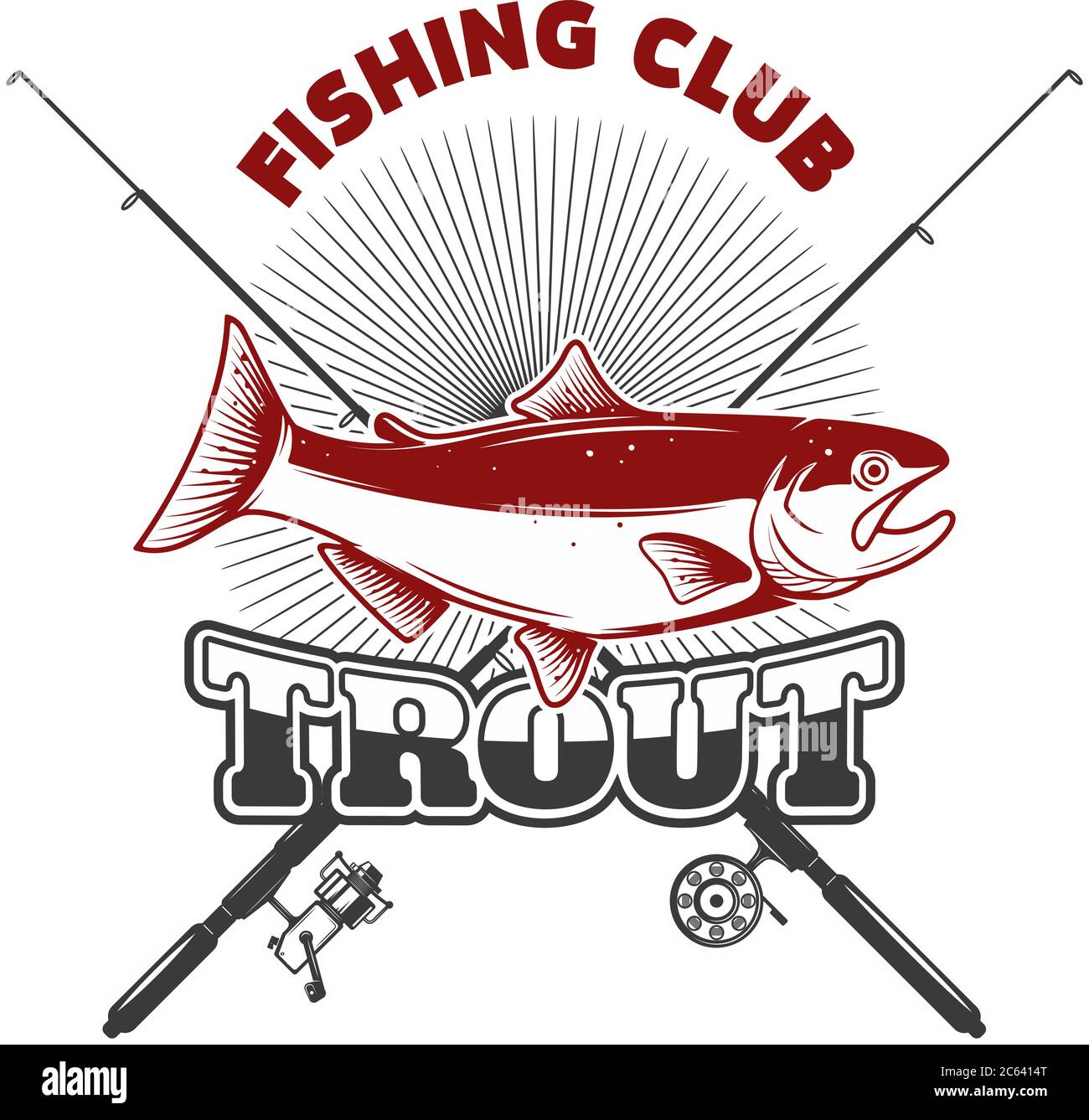 Trout fishing. Emblem template with trout fish. Design element for logo