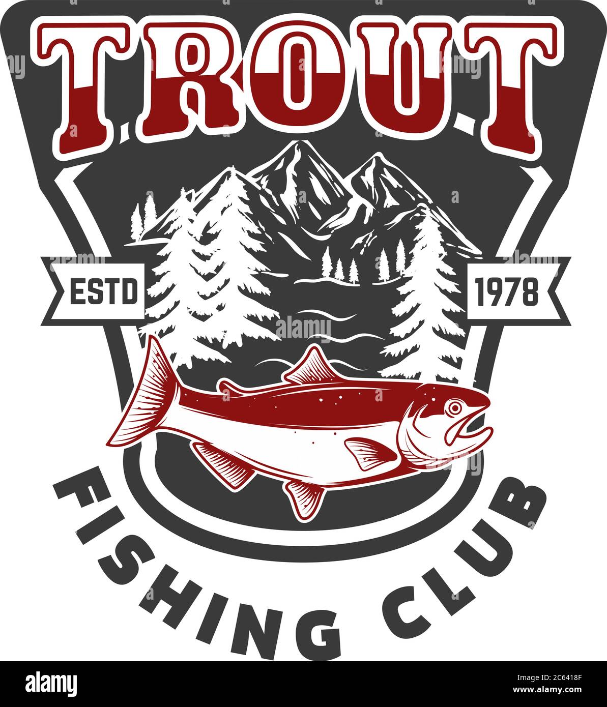 Trout fishing. Emblem template with trout fish. Design element for logo