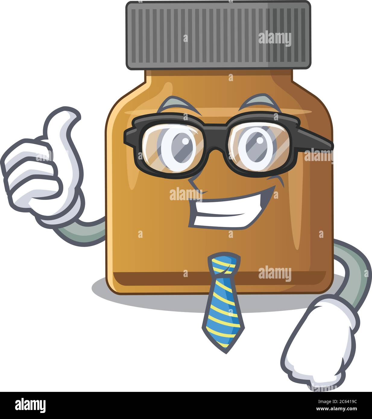 cartoon drawing of bottle vitamin b Businessman wearing glasses and tie