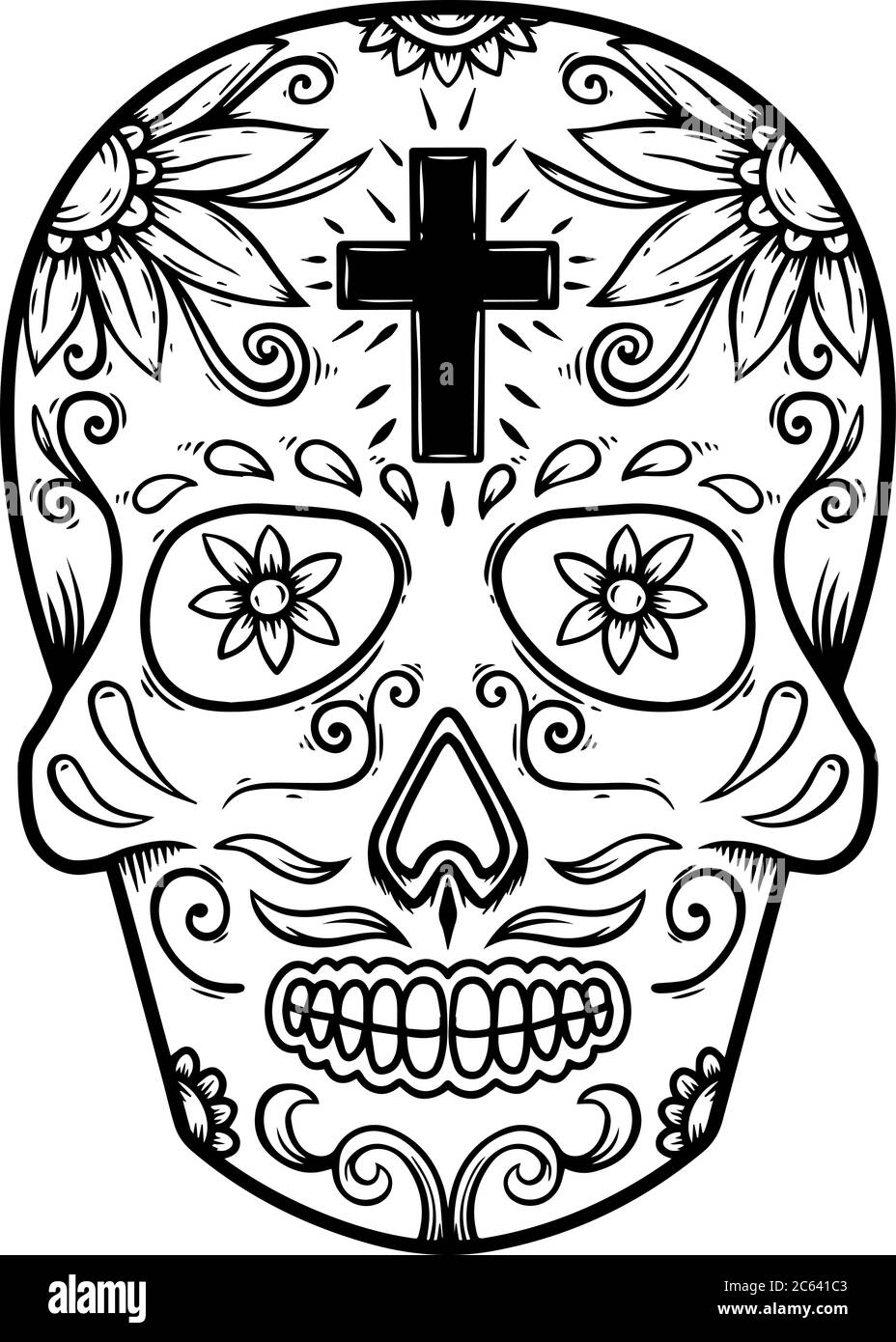 Illustration of mexican sugar skull. Design element for poster, logo, label, design. Vector illustration Stock Vector