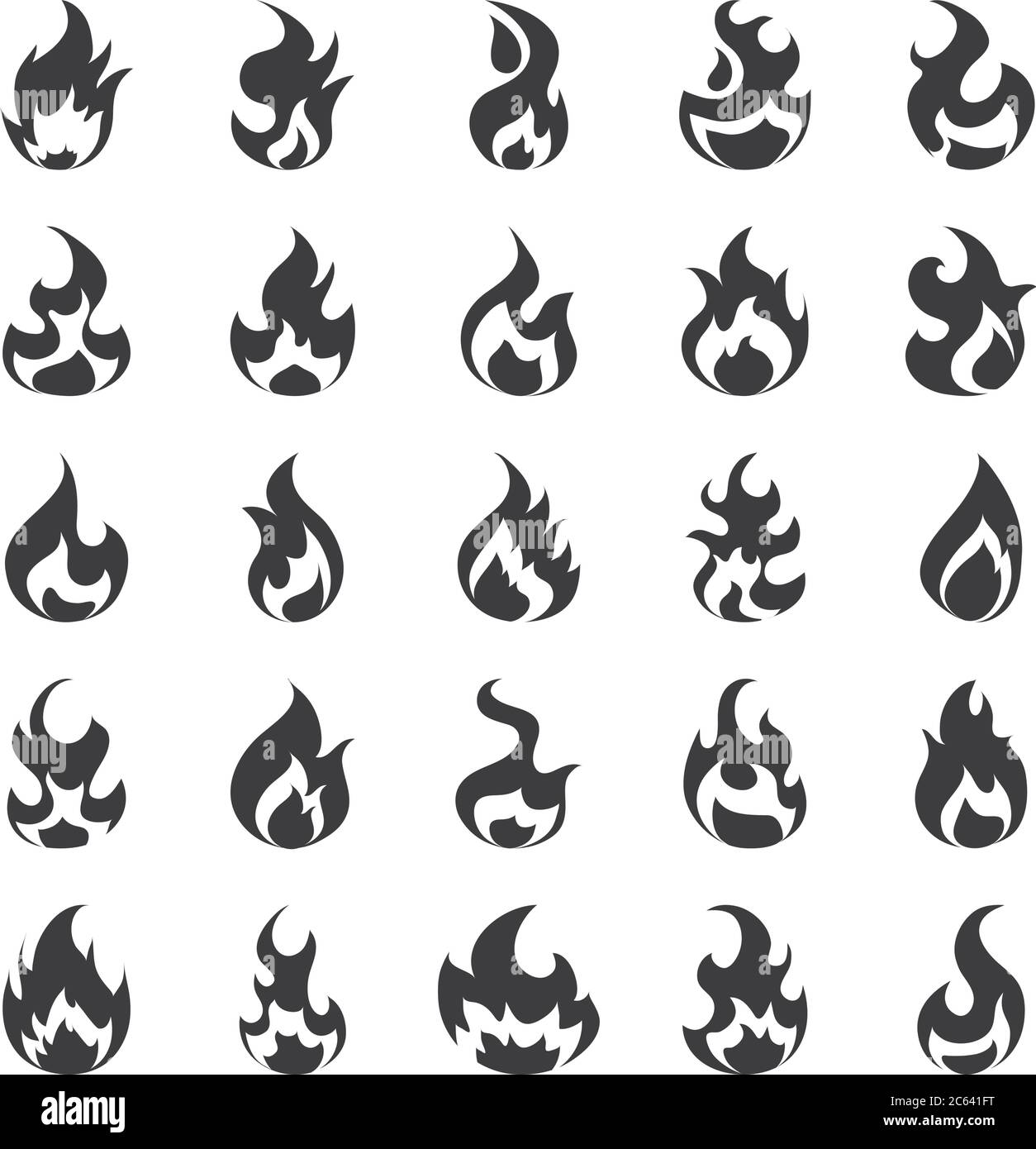 fire flame burning hot glow flat design icons set white background ...