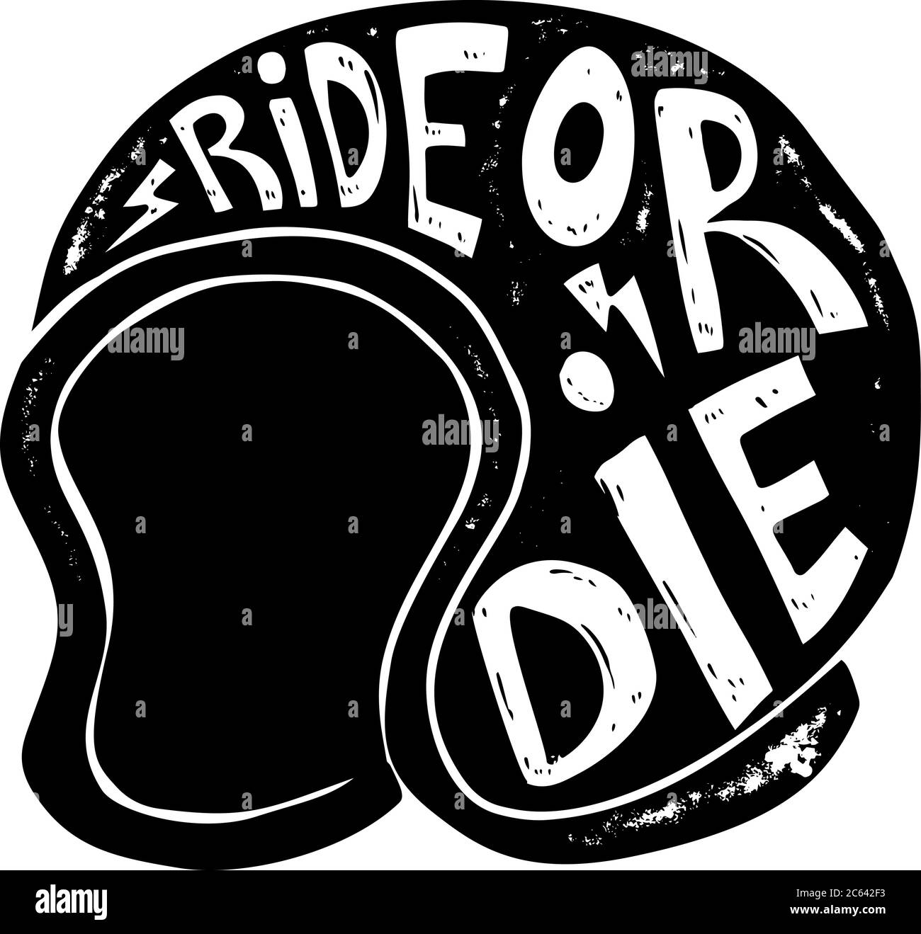 Ride or die. Hand drawn racer helmet with lettering. Design element for