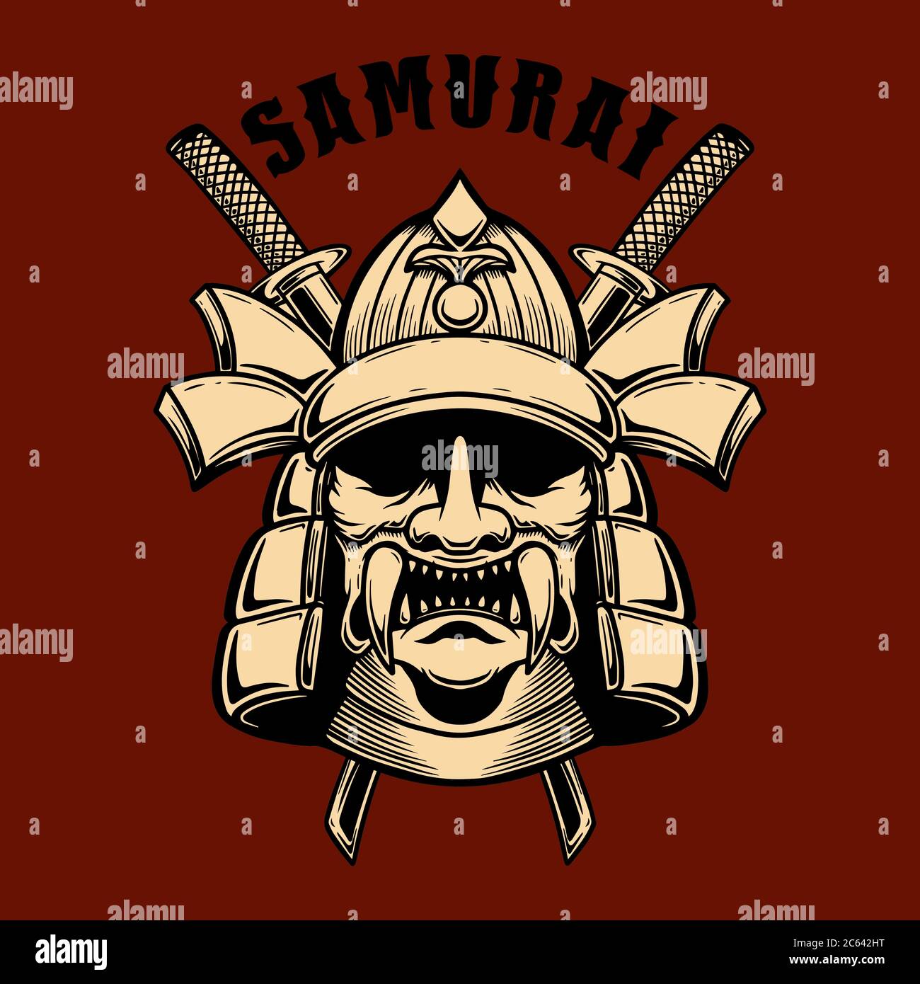 Illustration of japan samurai warrior. Design element for poster, card, banner, sign, emblem. Vector illustration Stock Vector