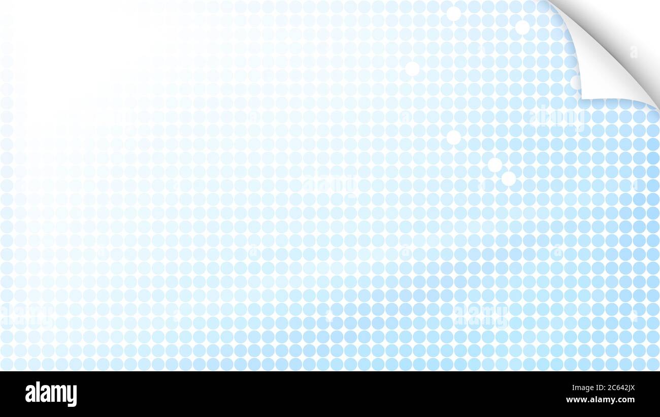 Round light blue dots on white background with curled corner of paper