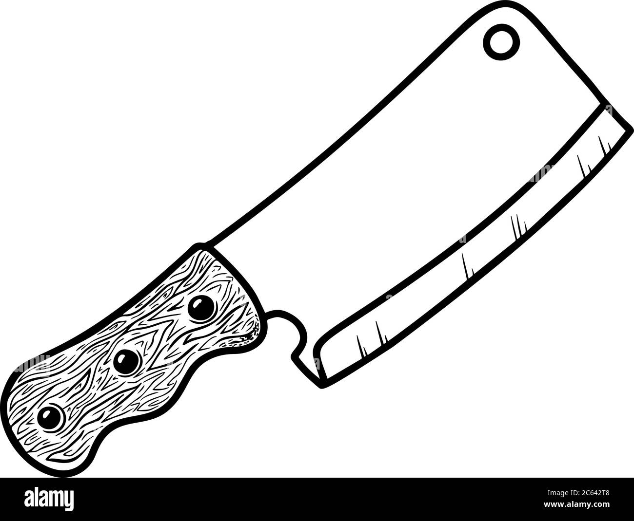 Illustration of meat cleaver in engraving style. Design element for