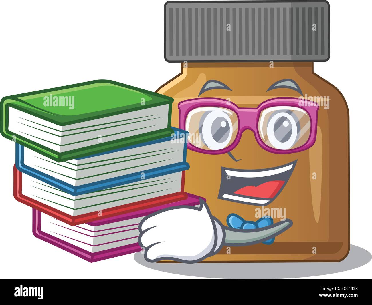 A diligent student in bottle vitamin b mascot design concept read many books Stock Vector