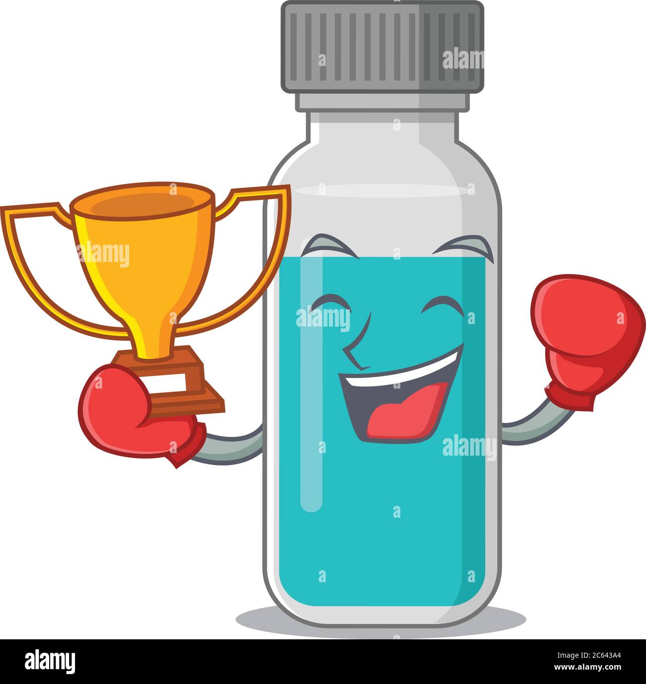 Fabulous boxing winner of medical test bottle caricature design style