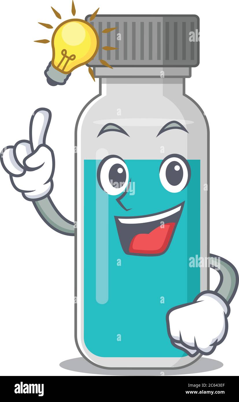genius medical test bottle Mascot character has an idea gesture Stock