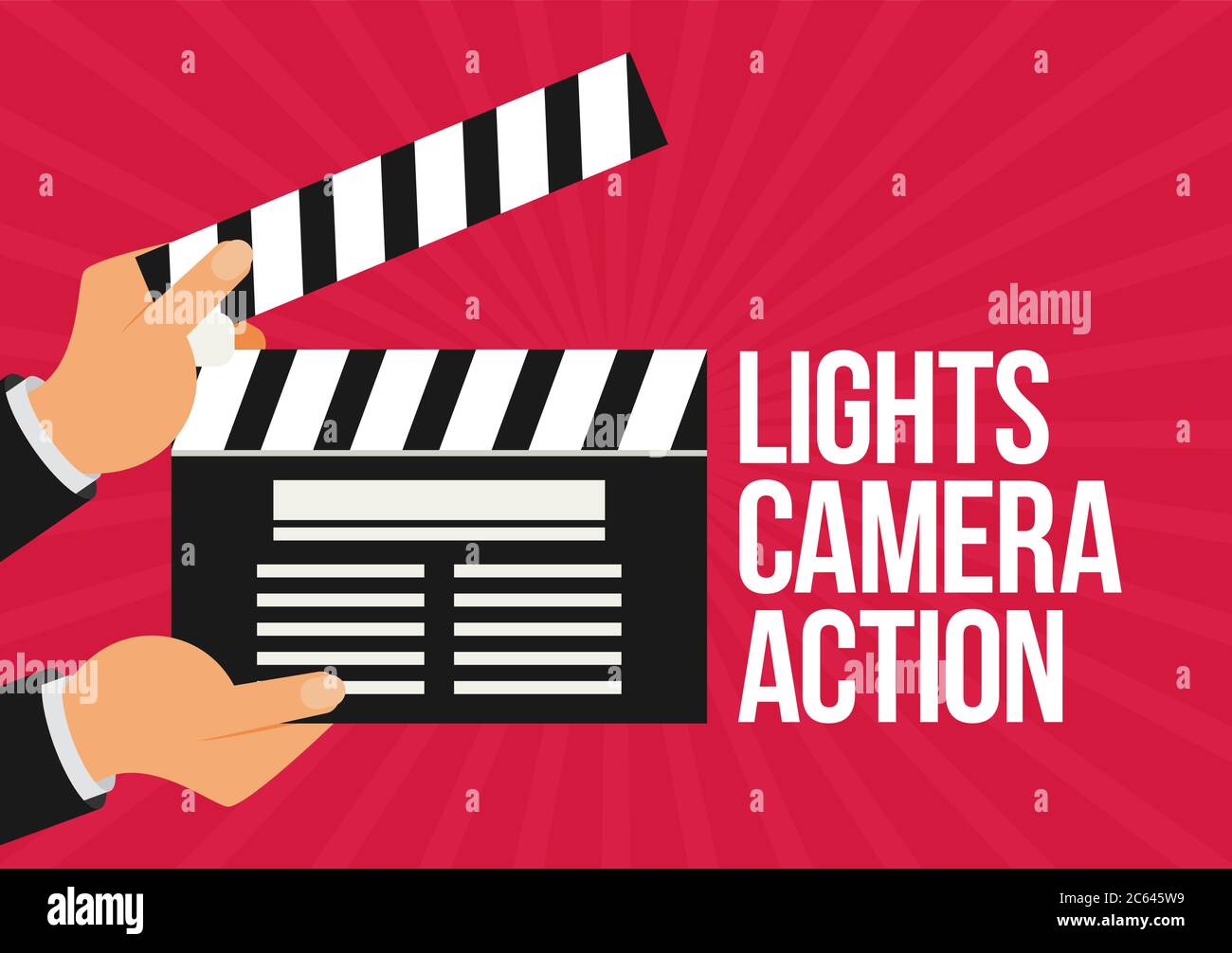 Cinema vector. Lights, camera, action flat vector Stock Vector Image