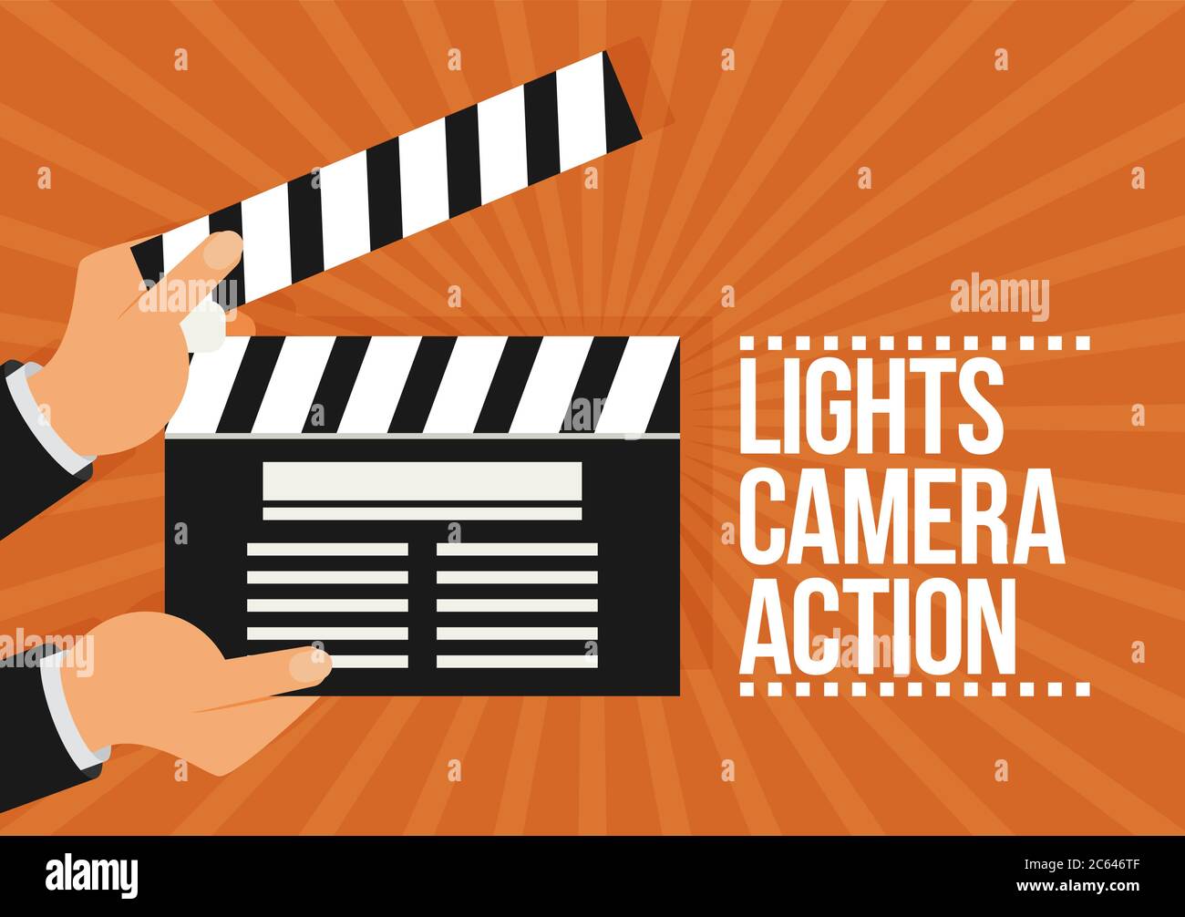 Cinema vector. Lights, camera, action flat vector Stock Vector Image