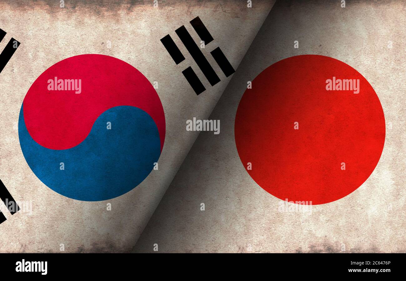 Grunge country flag illustration / South korea vs Japan (Political or economic conflict, Rival ) Stock Photo