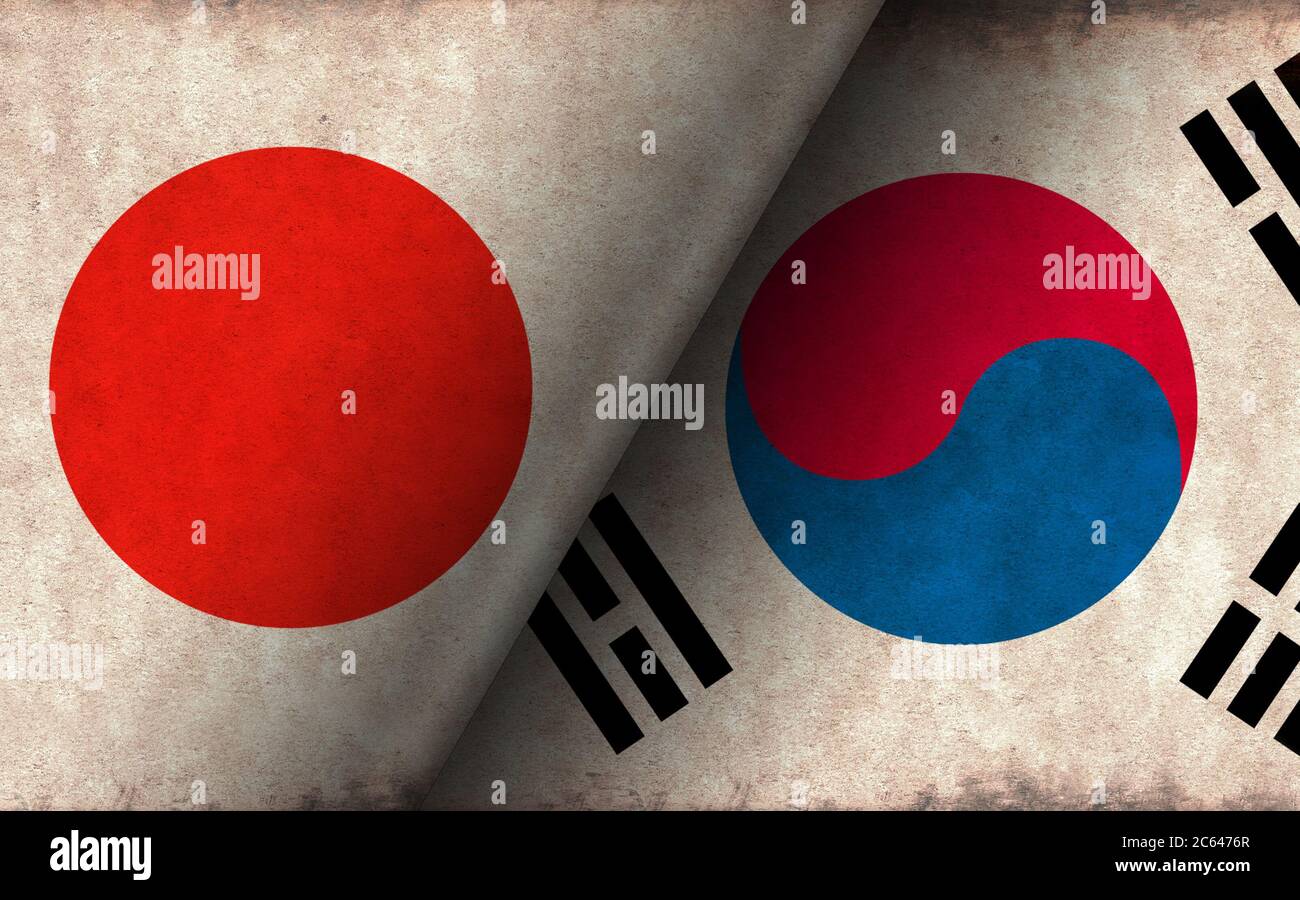 Grunge country flag illustration / Japan vs South korea (Political or economic conflict, Rival ) Stock Photo
