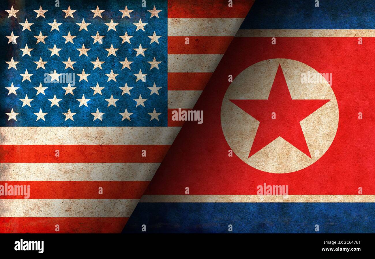 Grunge country flag illustration / USA vs North korea (Political or economic conflict, Rival ) Stock Photo