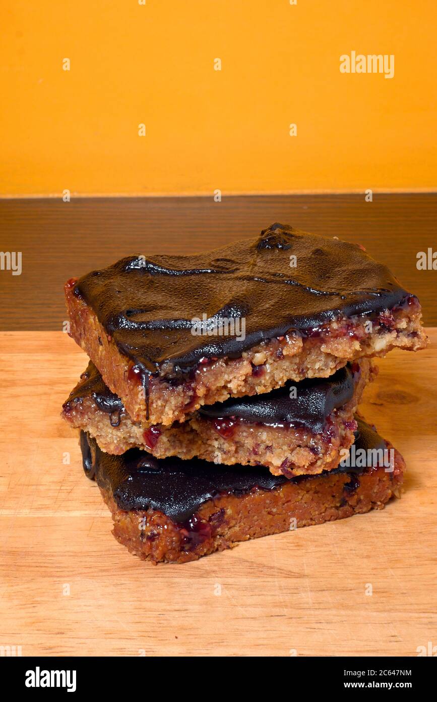 HEALTHY RASBERRY JAM CHOCOLATE DESSERT BARS Stock Photo
