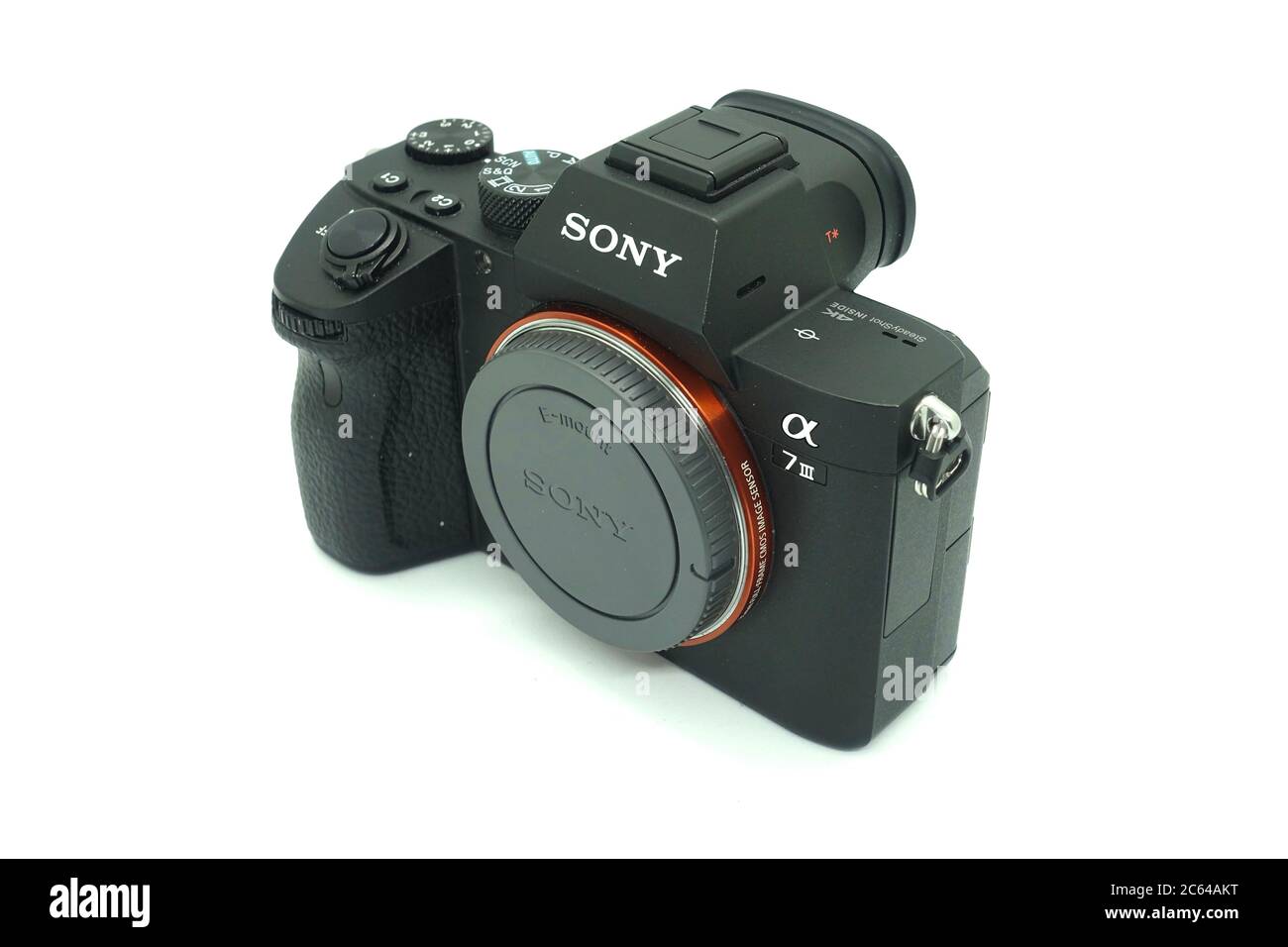 Sony A7 mark iii against isolated white background. This 2018 mirrorless  camera of the year is a fullframe mirrorless camera with a very compact  size Stock Photo - Alamy