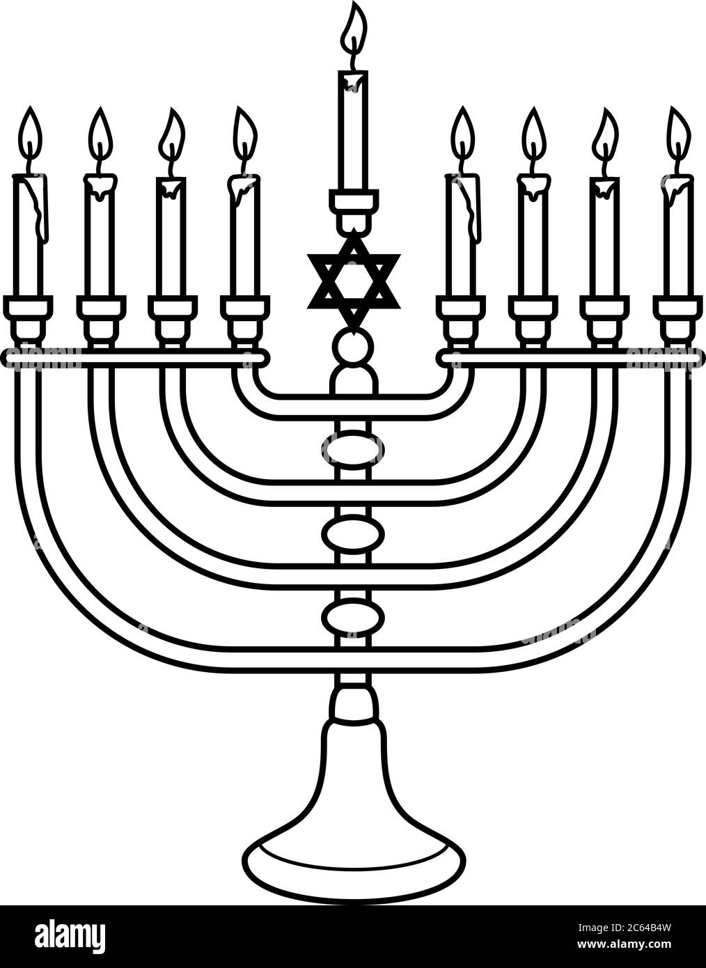 Illustration of Hanukkah candle in engraving style isolated on white