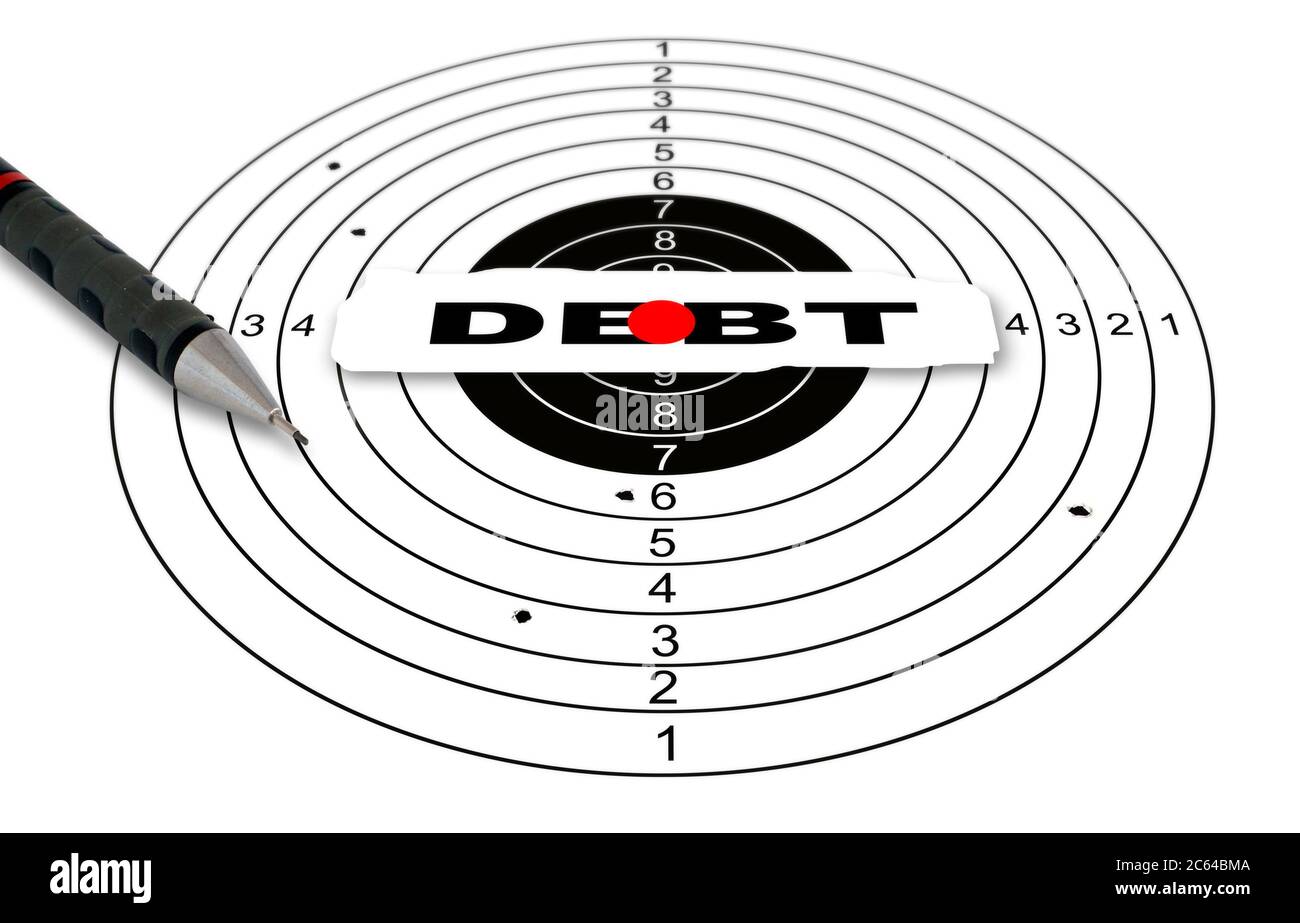 Shooting target with word debt made in 2d software Stock Photo Alamy