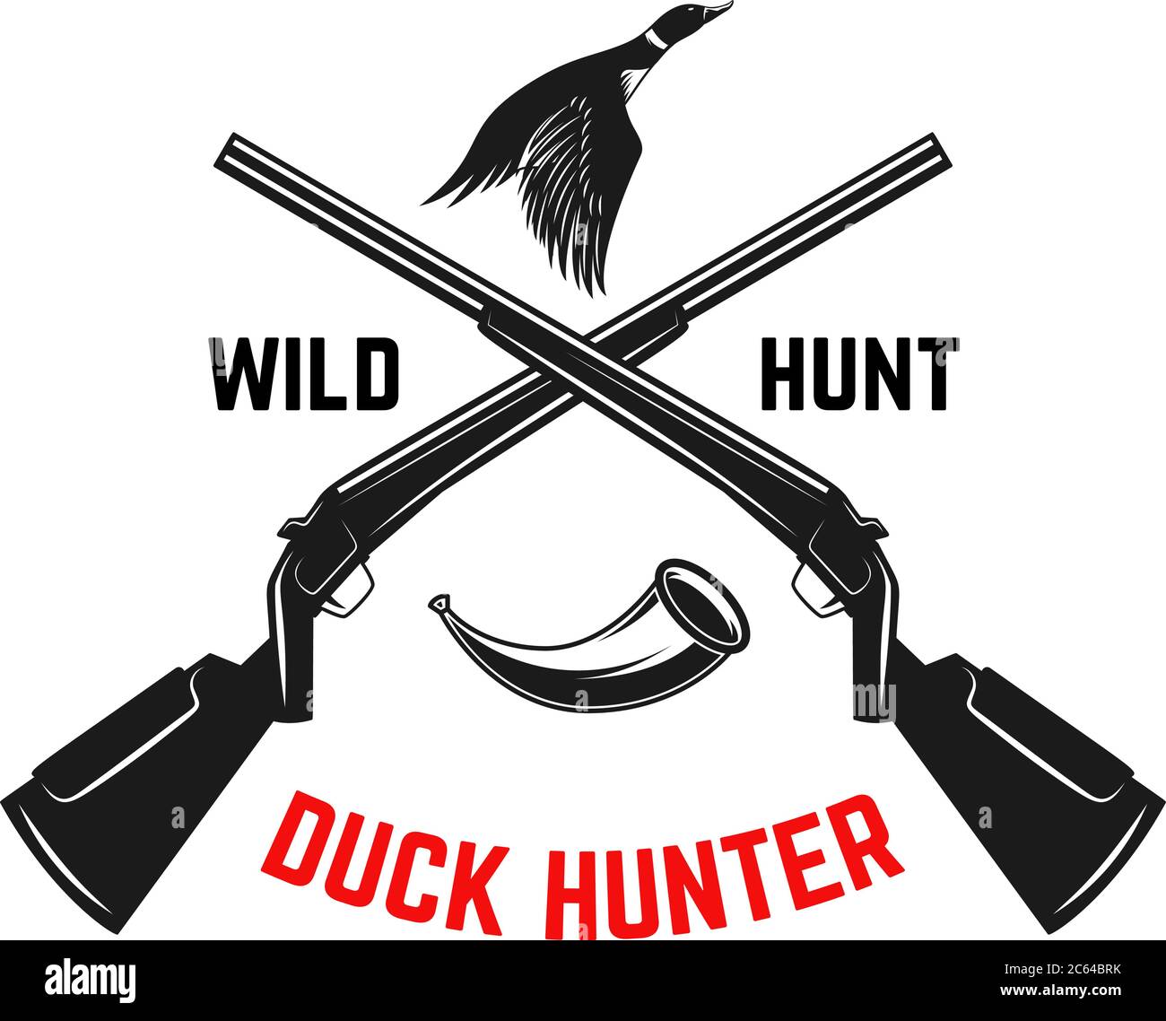 Emblem template of duck hunting club emblem with wild ducks, guns