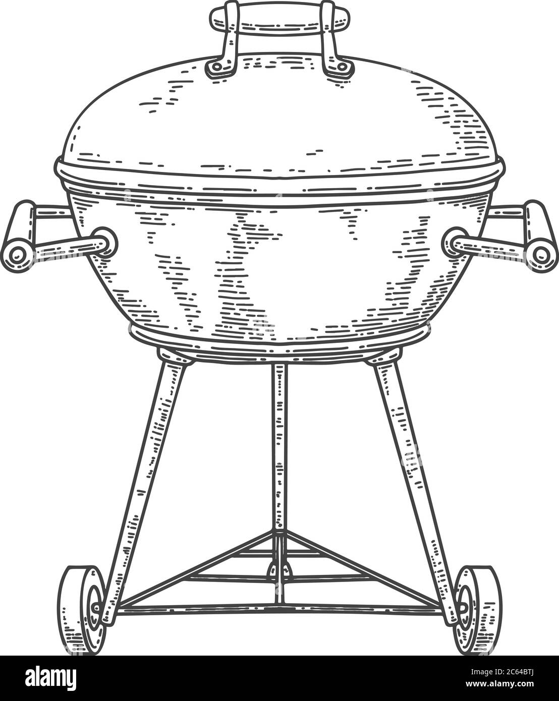 Illustration of bbq grill in engraving style isolated on white