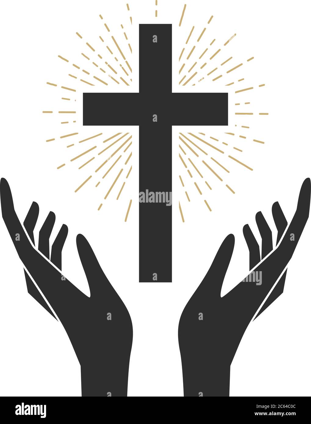 Hands with shining holy cross. Design element for logo, label ...