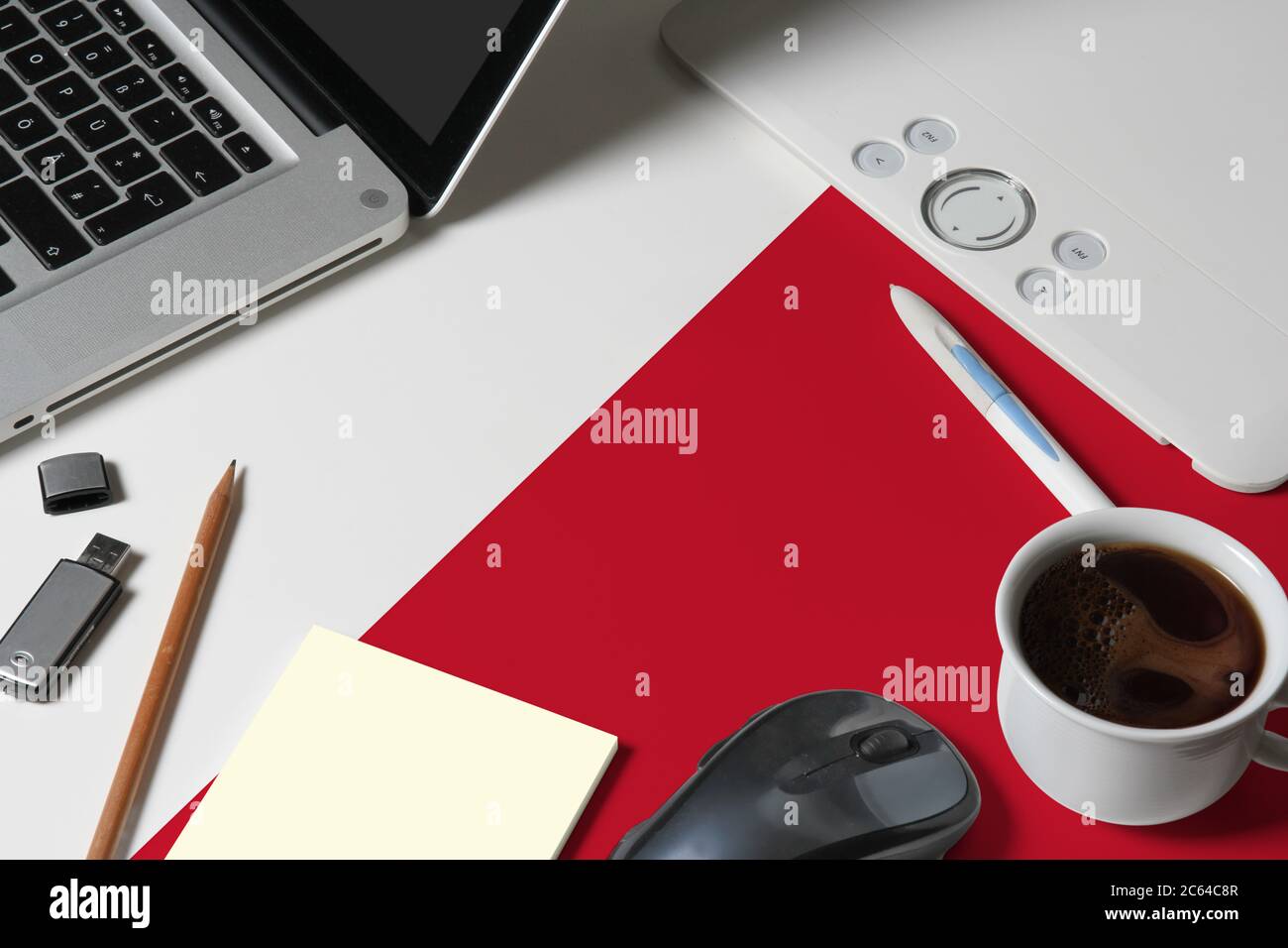 Malta national flag on top view work space of creative designer with