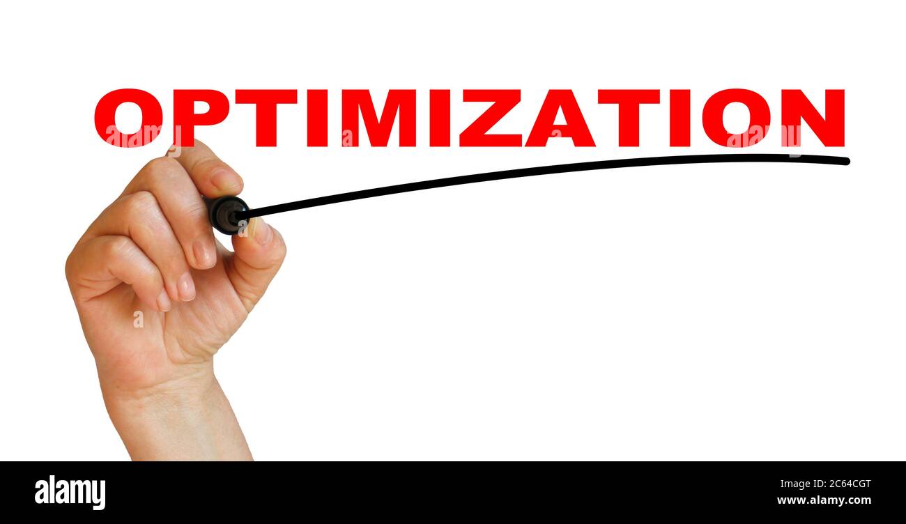 Hand underlining optimization with red marker Stock Photo
