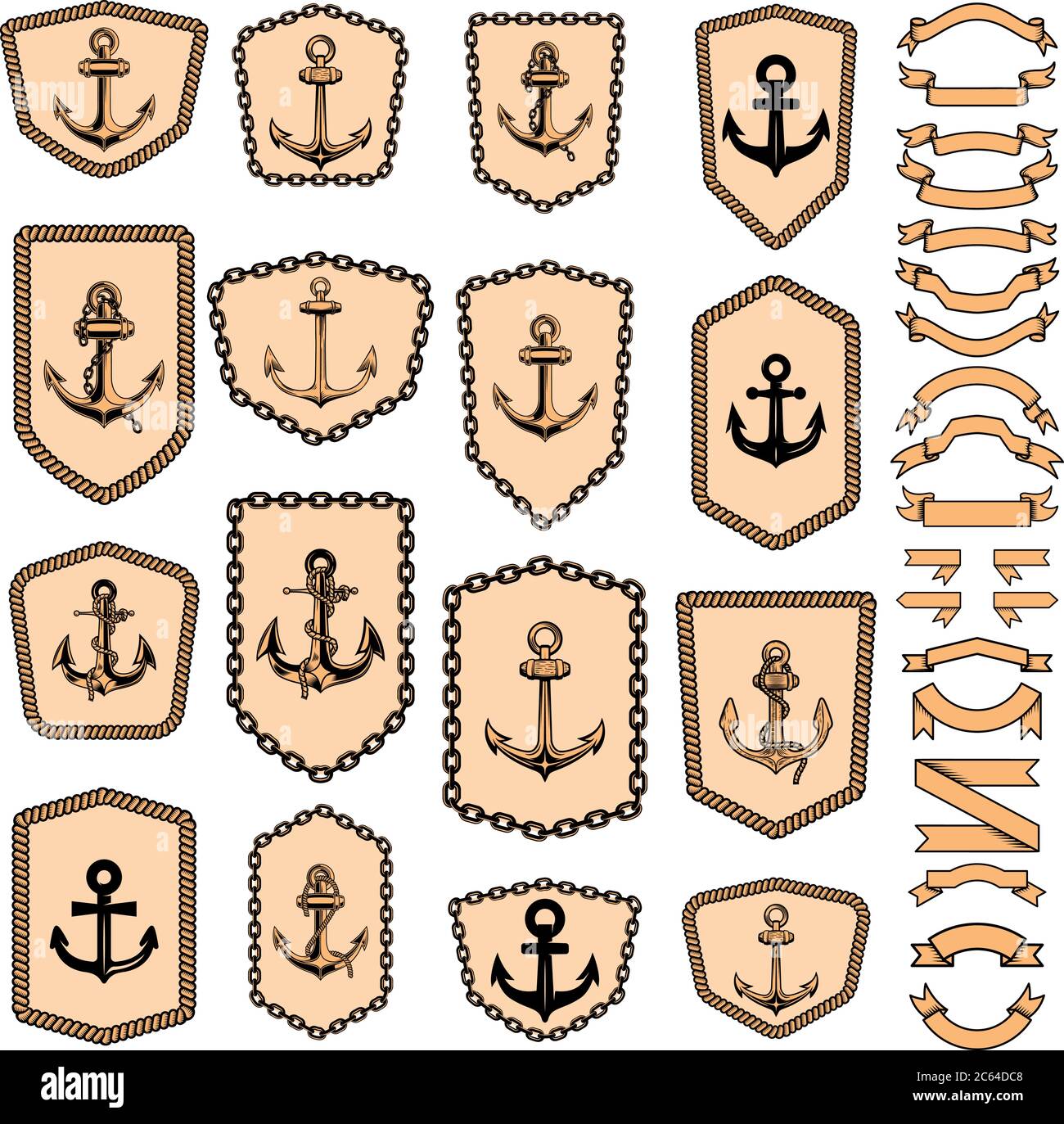 set of the nautical emblems with anchors design element for logo label sign badge vector illustration 2C64DC8