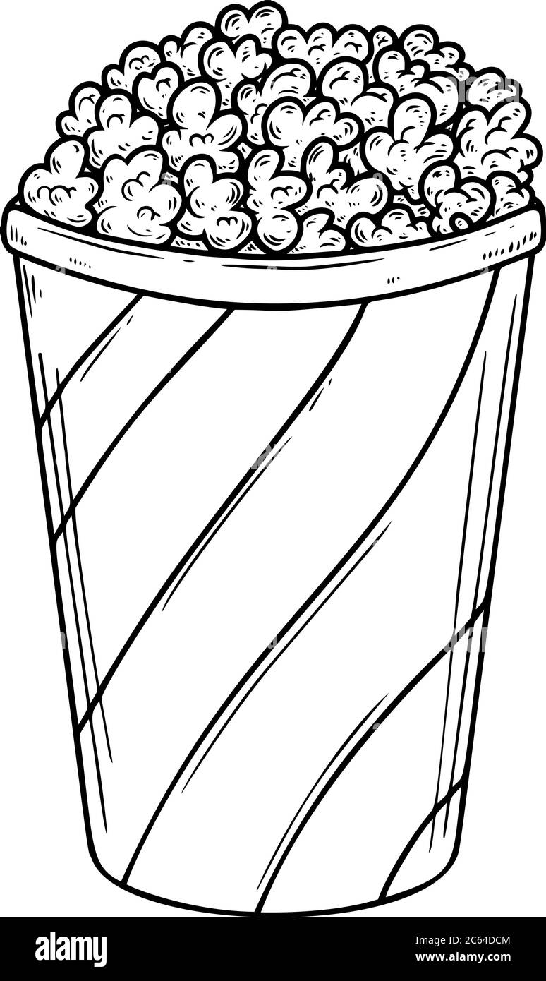 Set of Illustration of popcorn box in engraving style. Design element for logo, label, sign