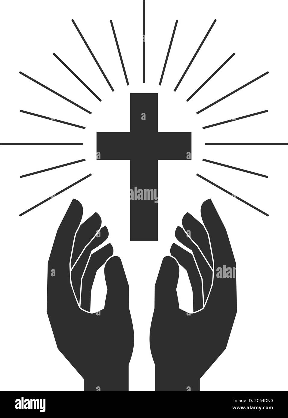 Hands with shining holy cross. Design element for logo, label ...