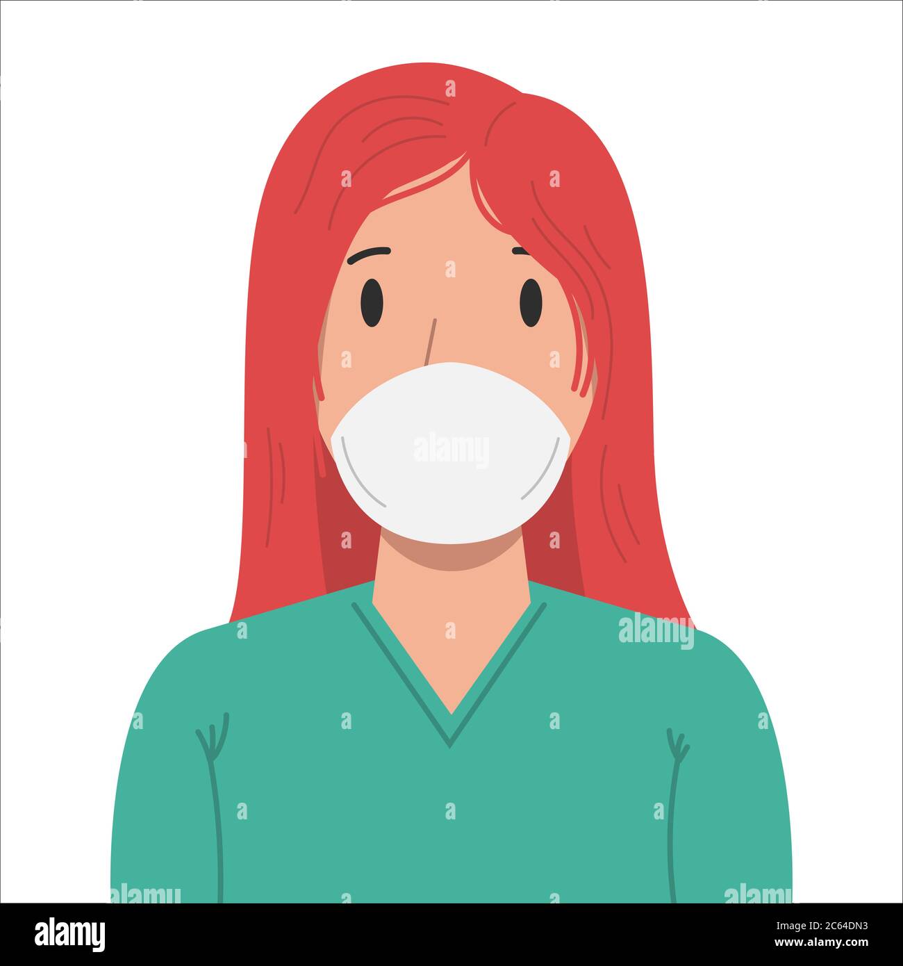 Illustration of a woman with medical breathing mask in flat style. Anti ...