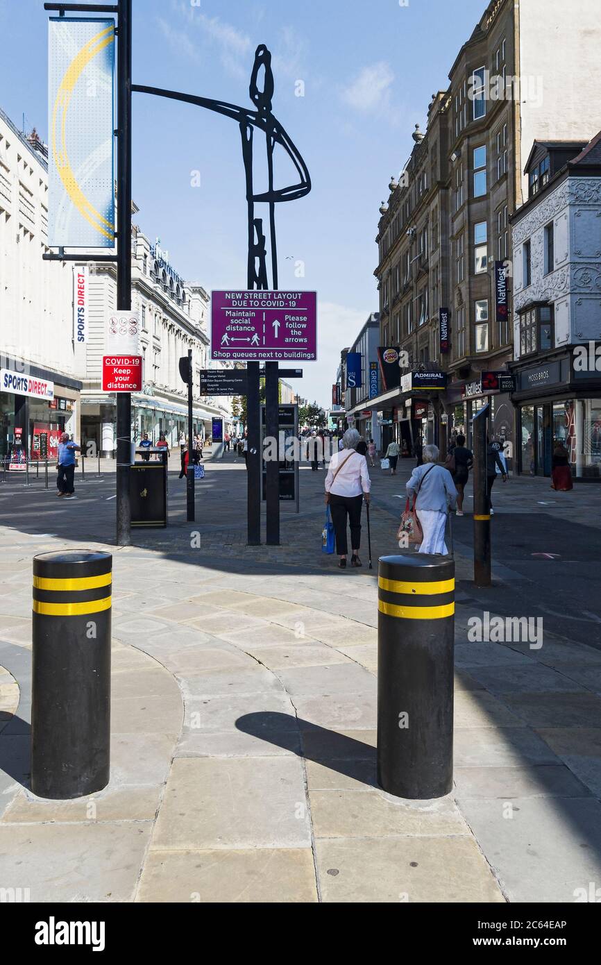 Social distancing regulations on a Newcastle street. Stock Photo