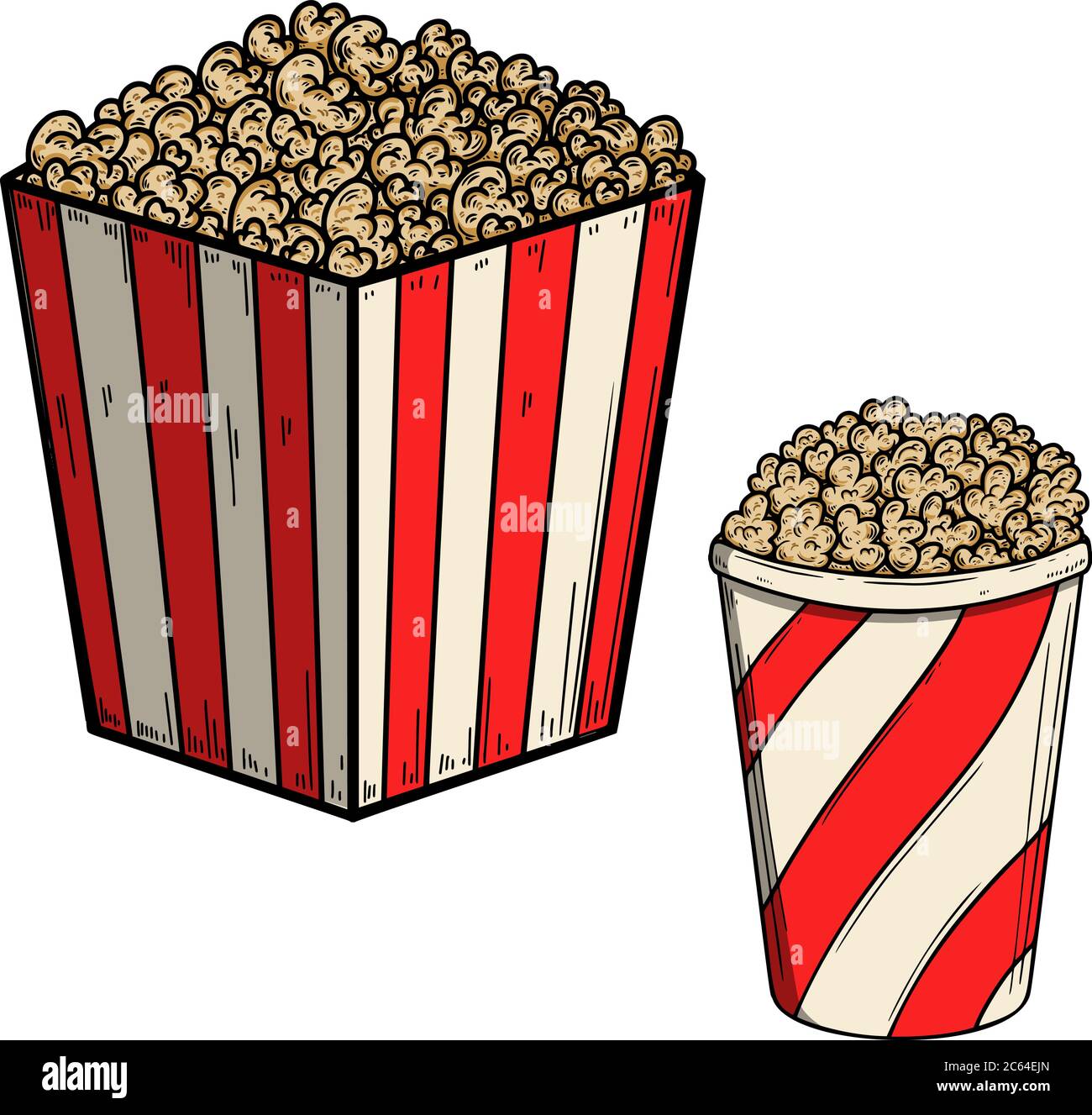 Set of Illustration of popcorn boxes in engraving style. Design element for logo, label, sign