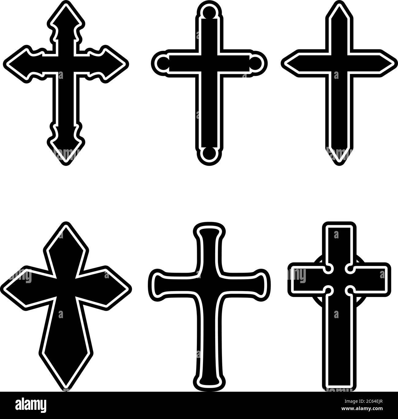 Set of illustrations of christian religious crosses. Design element for