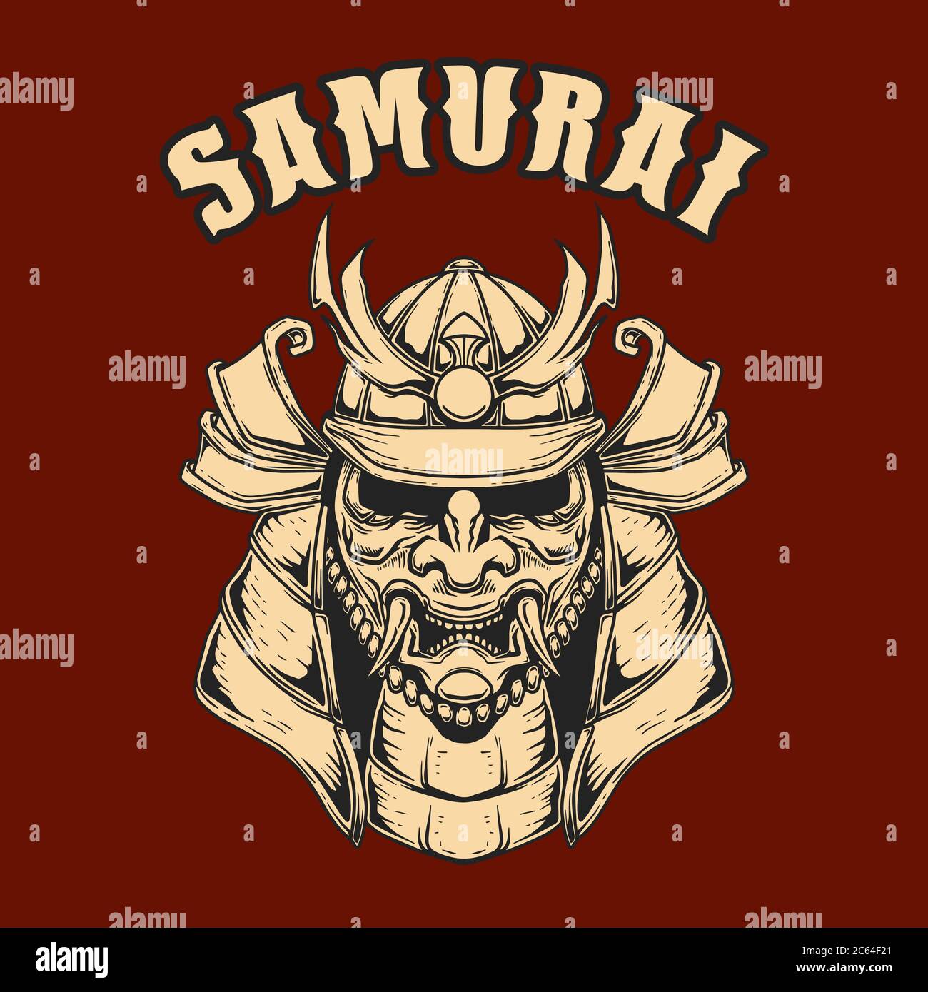 Illustration of helmet of samurai warrior. Design element for poster
