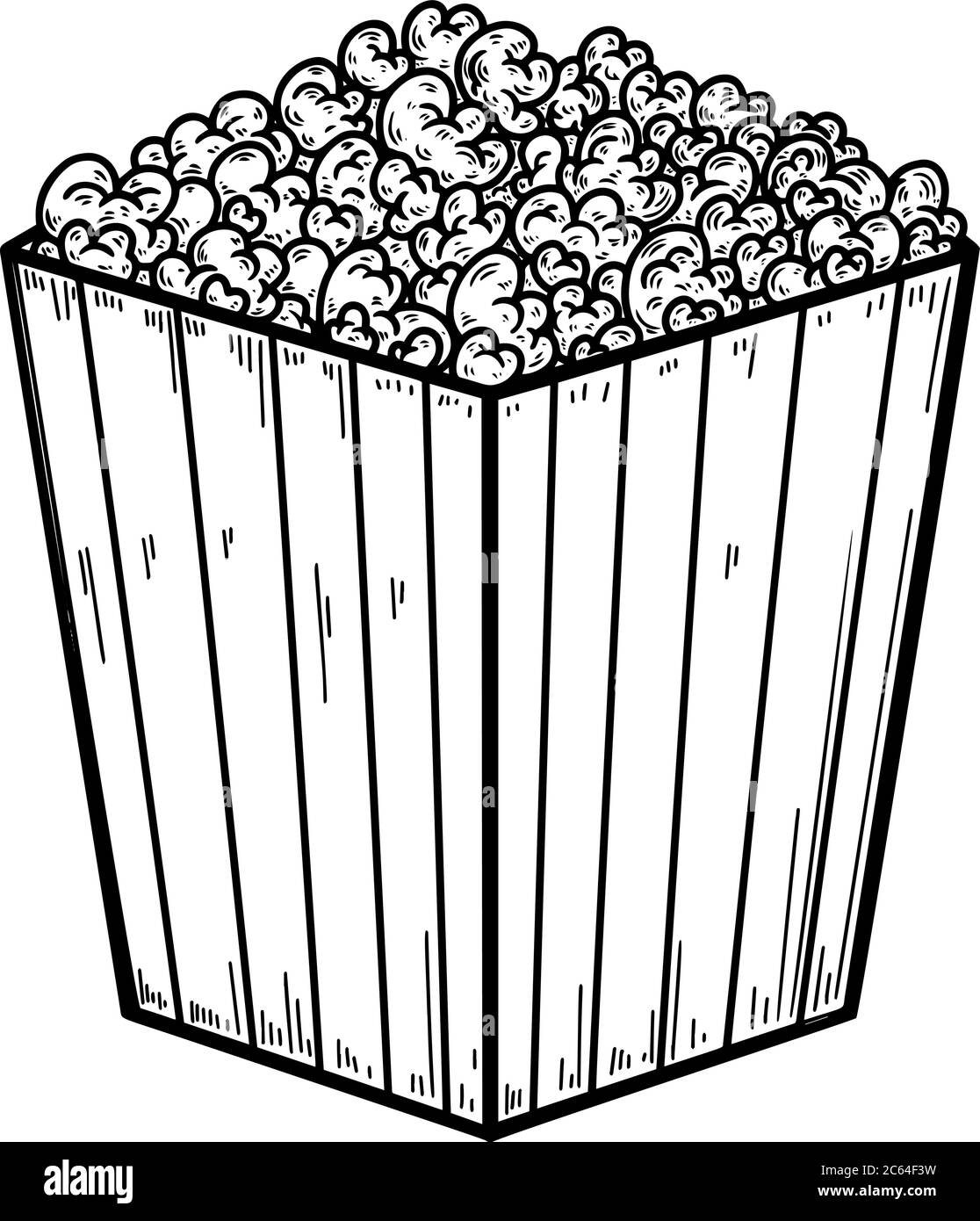 Set of Illustration of popcorn box in engraving style. Design element for logo, label, sign