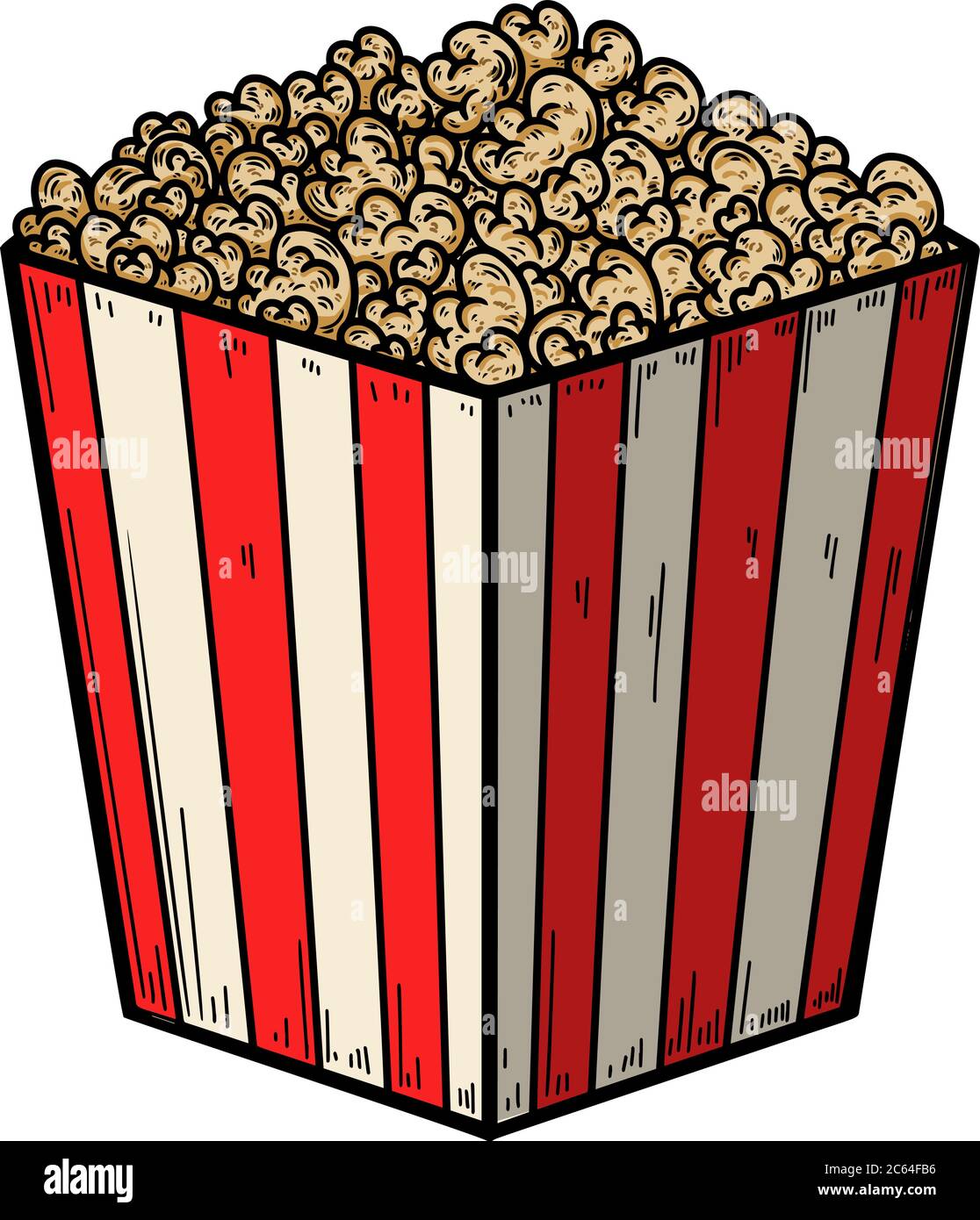 Set of Illustration of popcorn box in engraving style. Design element for logo, label, sign