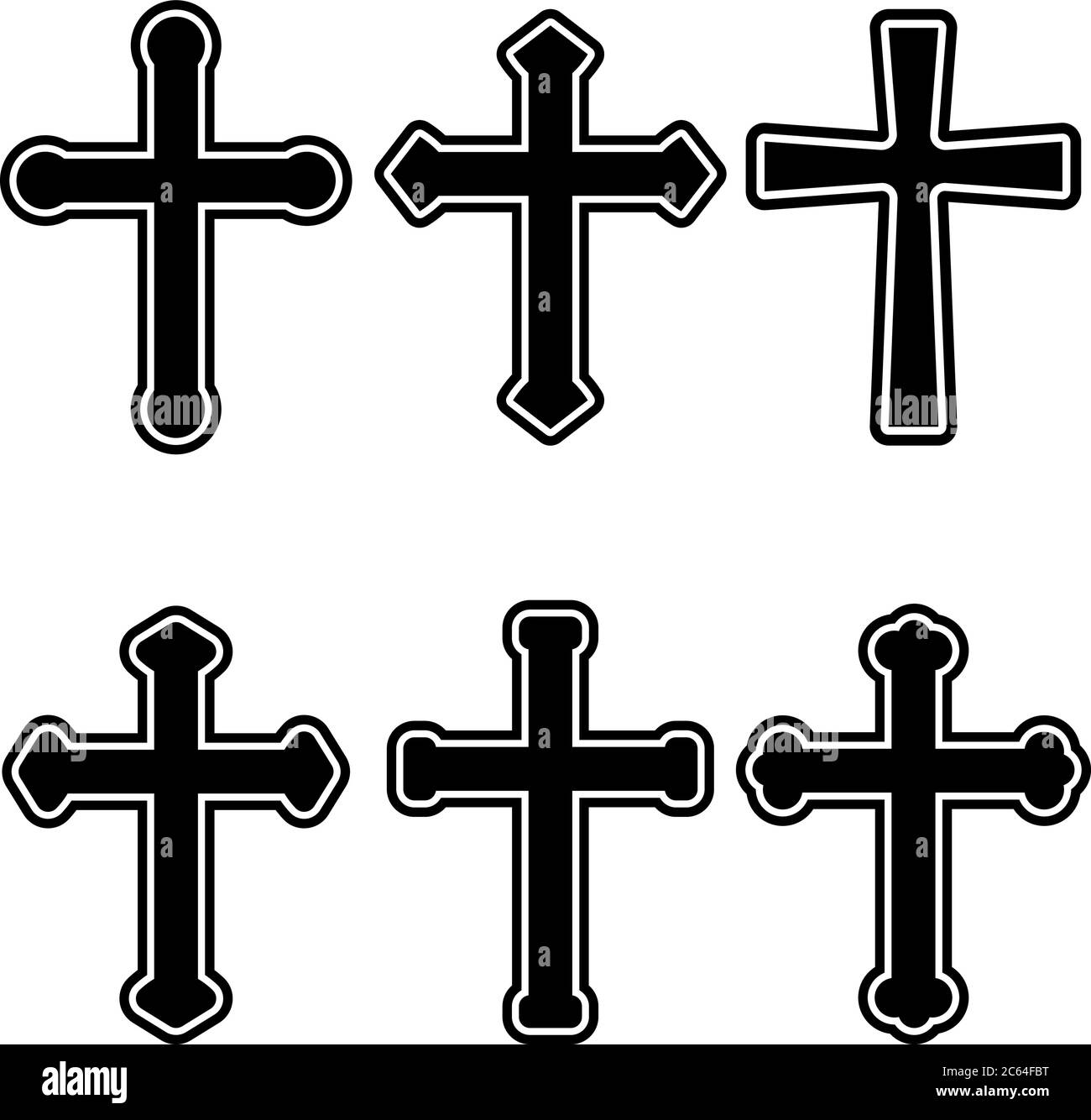 Set of illustrations of christian religious crosses. Design element for