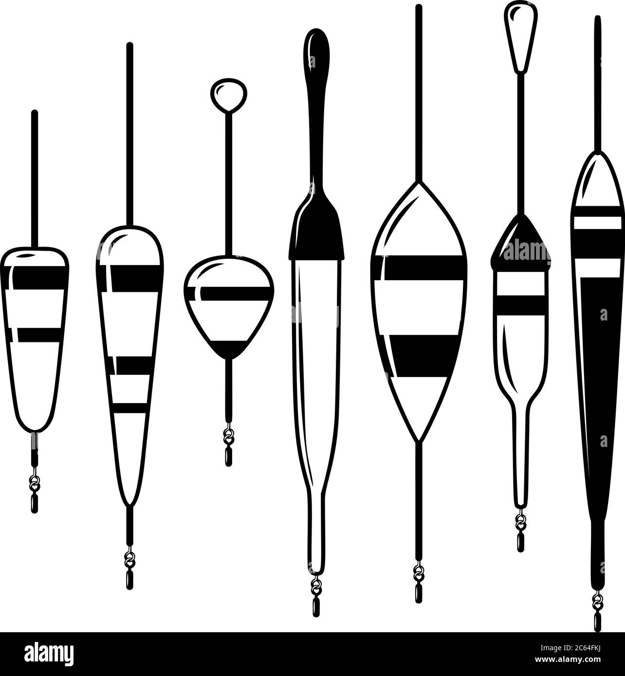 Set of illustrations of fishing floats. Design element for logo, label