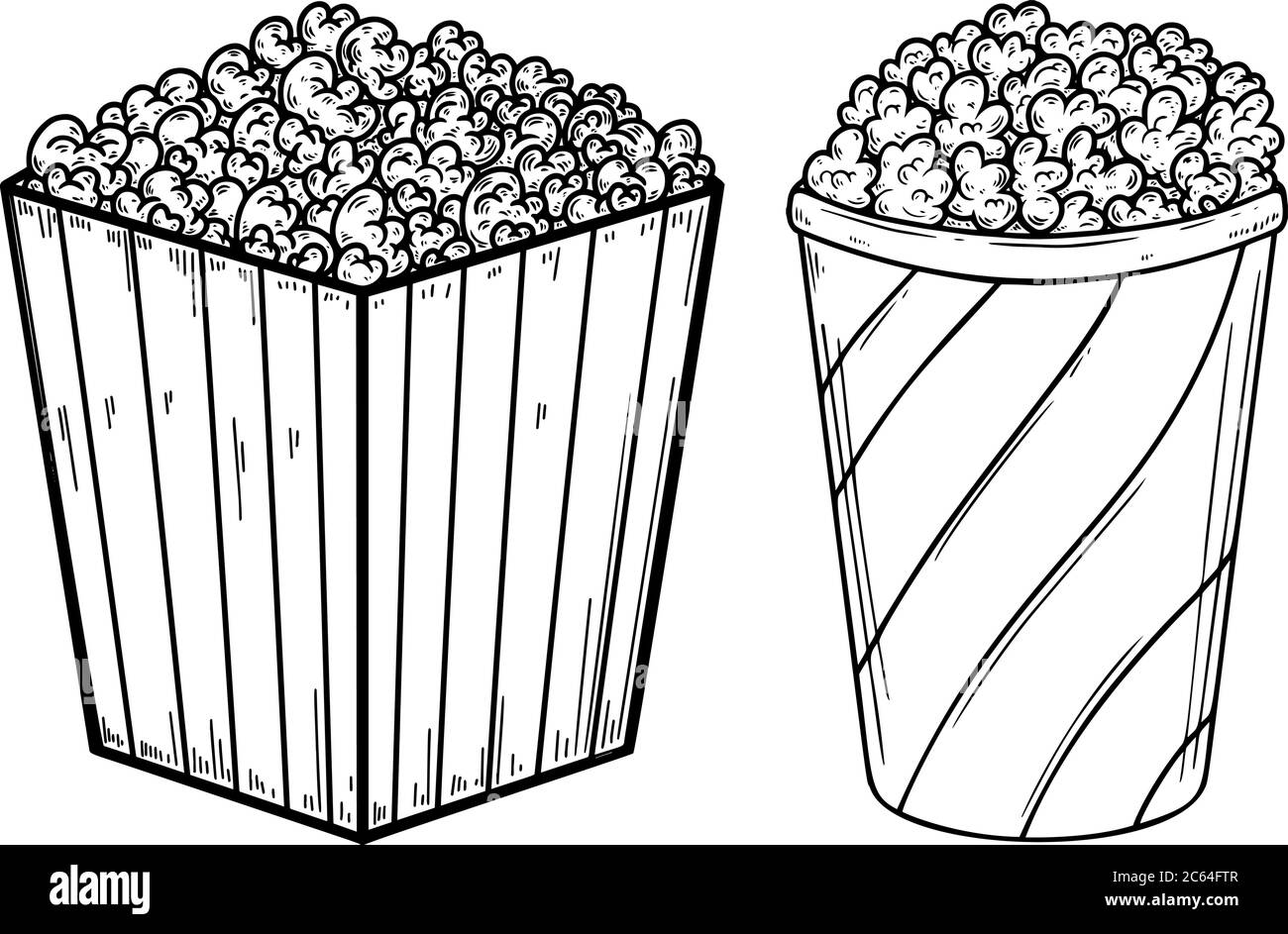 Set of Illustration of popcorn boxes in engraving style. Design element for logo, label, sign