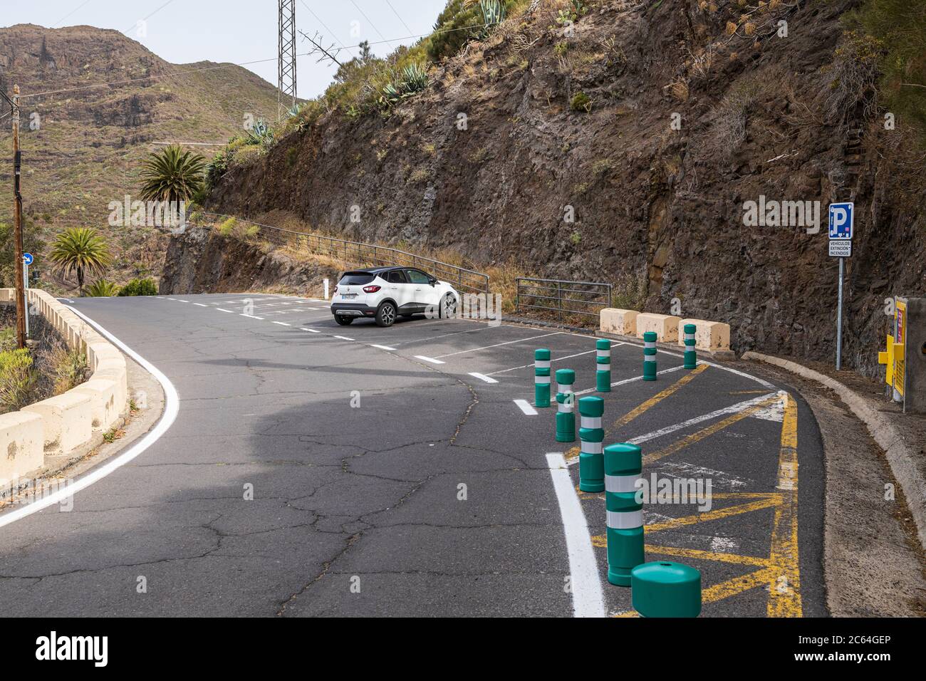 Empty parking lot at mid morning, aftermath of the covid 19 lockdown, no  tourists visiting Masca, Tenerife, Canary Islands, Spain Stock Photo - Alamy