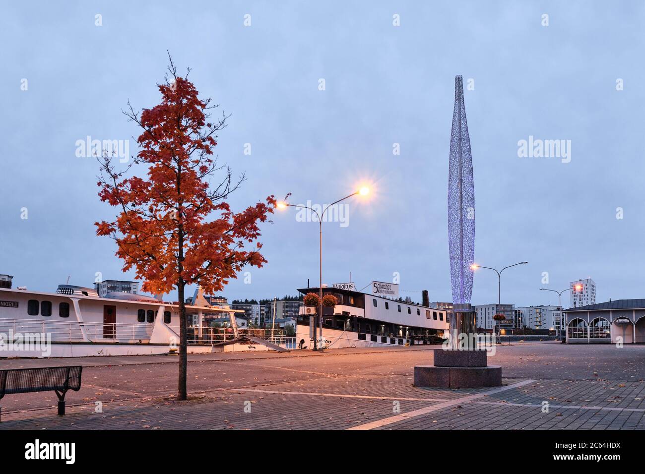 Joensuu, Finland - October 3, 2019: The Art work "Valke" located in Joensuu  Passenger Harbor along Rantakatu. Created in 2007, the work was designed b  Stock Photo - Alamy