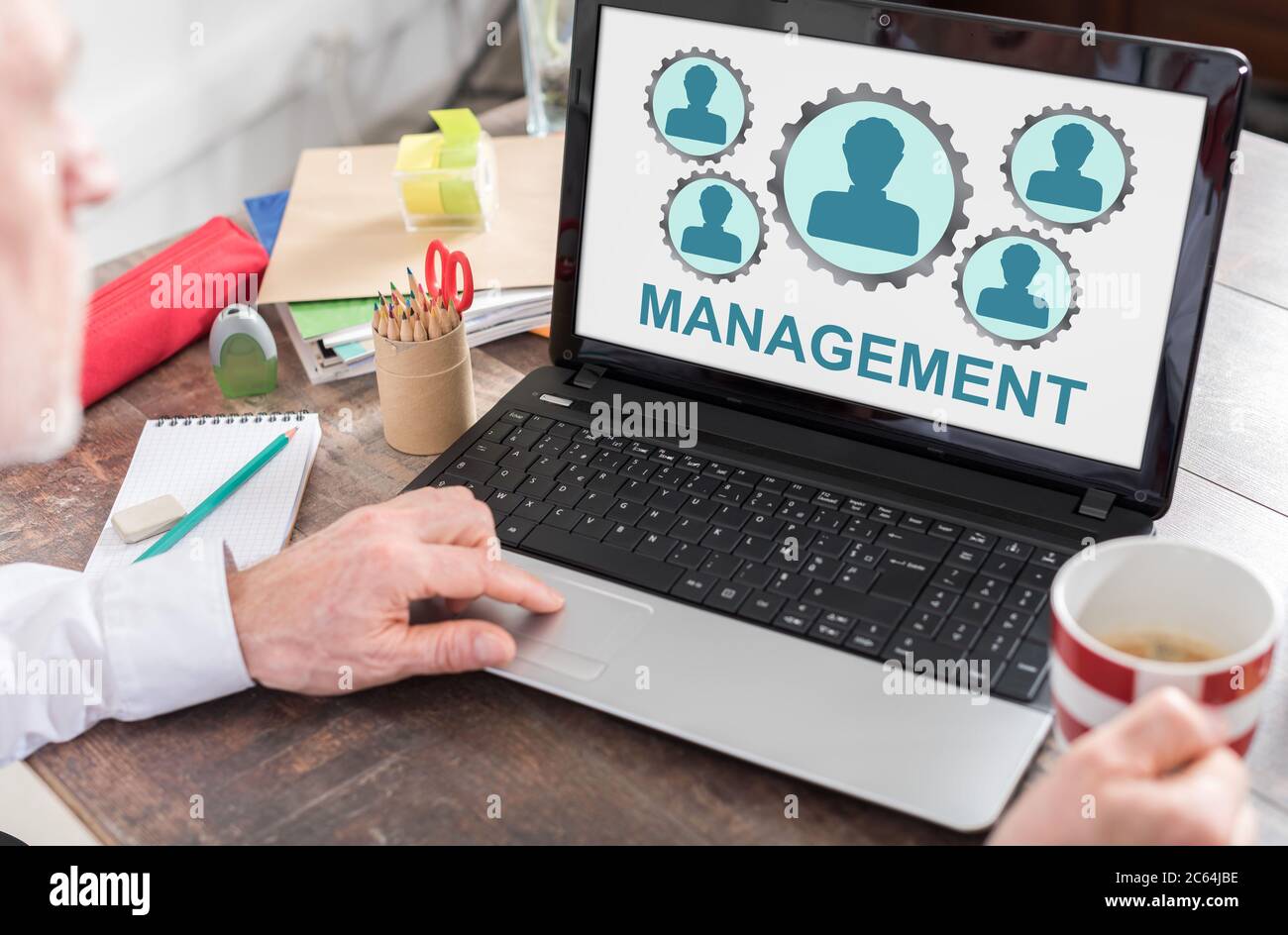 Management concept shown on a laptop screen Stock Photo