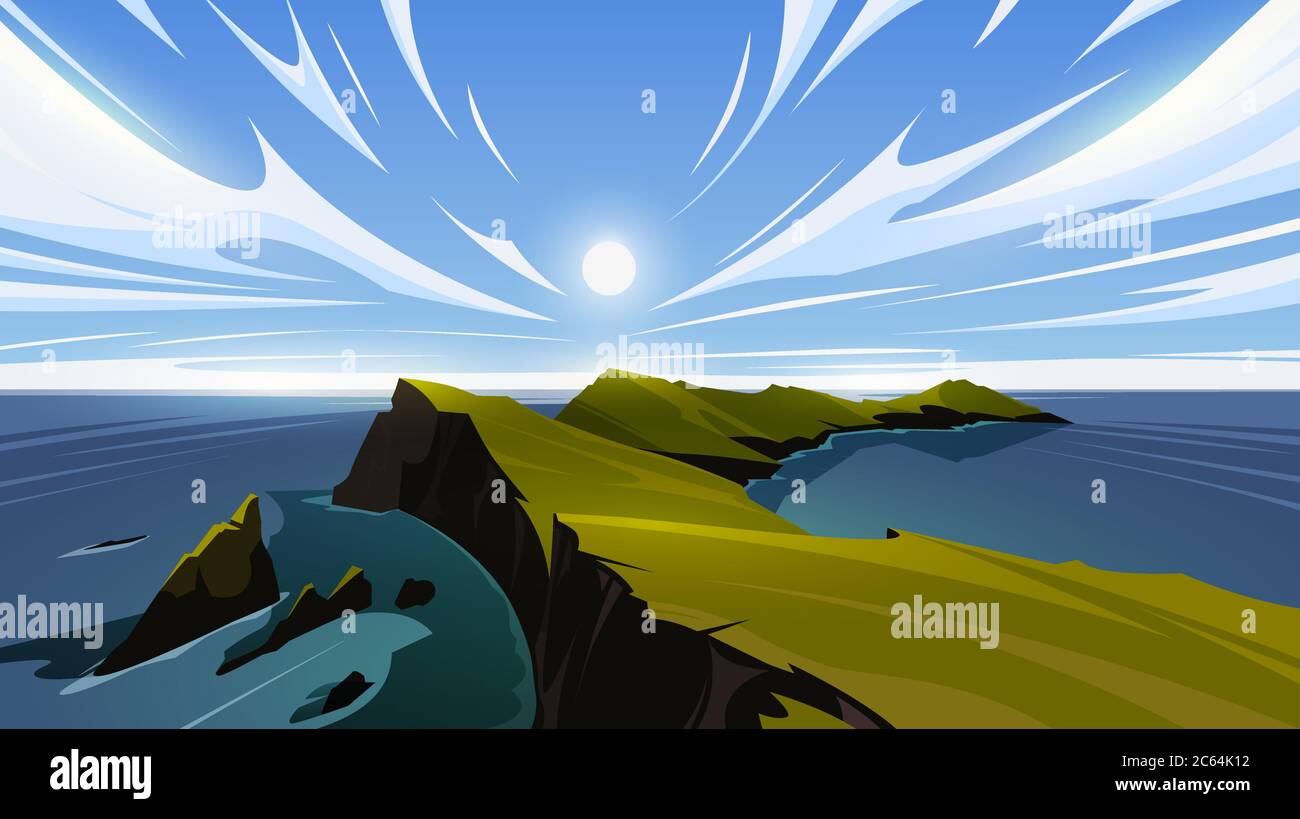 Unbelievable mountain landscape. Peninsula and sea. Stock Vector