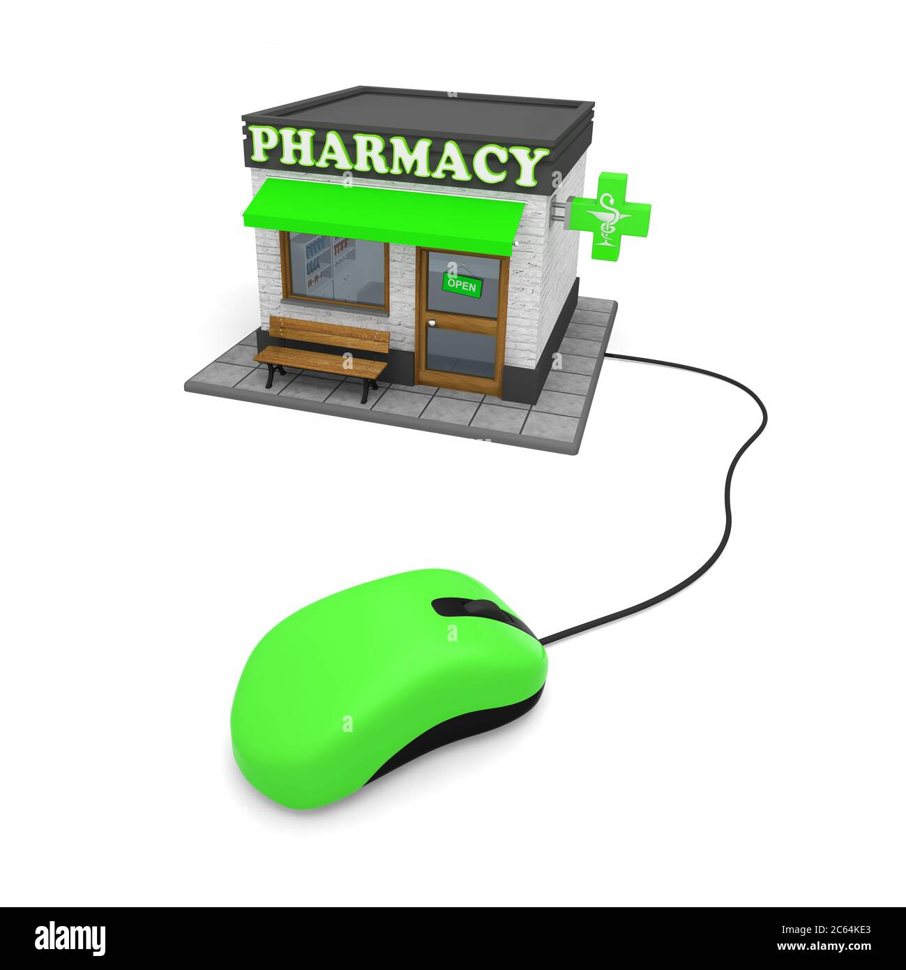 pharmacy online mouse store e-commerce pharmacist drugstore 3D illustration Stock Photo