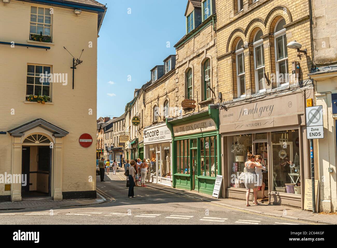Shops in the historic old town of Cirencester, Gloucestershire, England, UK Stock Photo